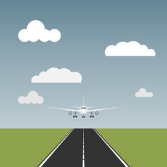 The plane comes to land, the plane is on the runway