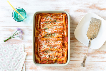 Cannelloni with spinach and ricotta top view