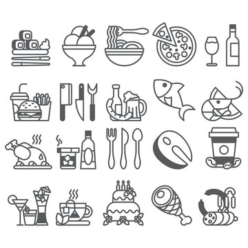 vector black line Set of flat icons and elements about food and drink