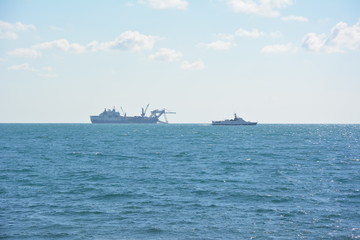 The sea and ships on the horizon