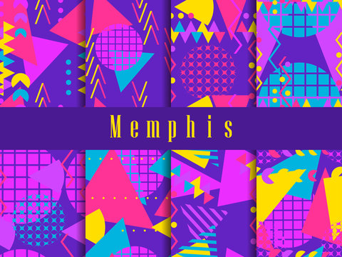 Memphis seamless pattern. Geometric elements memphis in the style of 80's. Vector illustration