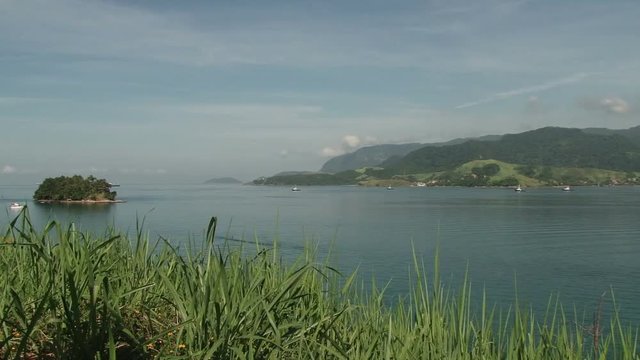 View of the mainland Brazil over chanel from Ilhabela, Brazil