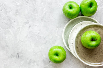 fresh organic green fruits with apples on white background top view mock-up