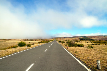 Country road in clouds on Madeira island