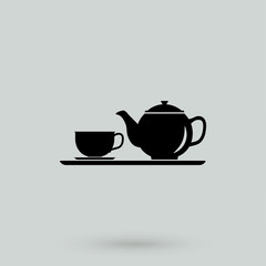 The teapot and cup icon. Tea symbol. Flat Vector illustration