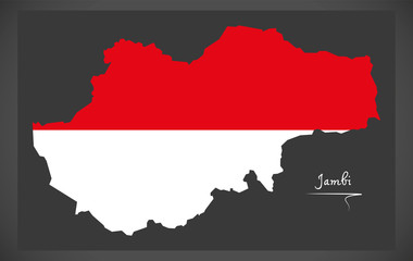 Jambi Indonesia map with Indonesian national flag illustration