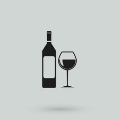 A vector illustration of a wine bottle and glass