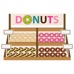 Showcase with donuts, a set of donuts