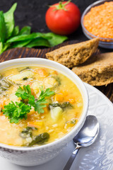 Thai red curry sweet potato and lentil soup.