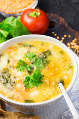 Lentil and spinach slow cooker soup.