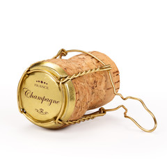 Champagne cork with text on cap, includes clipping path