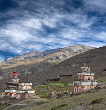 Ancient buddhist stupa and monastery in Dolpo, Nepal, Himalayas