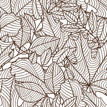 Seamless floral pattern with stylized autumn foliage. Falling leaves