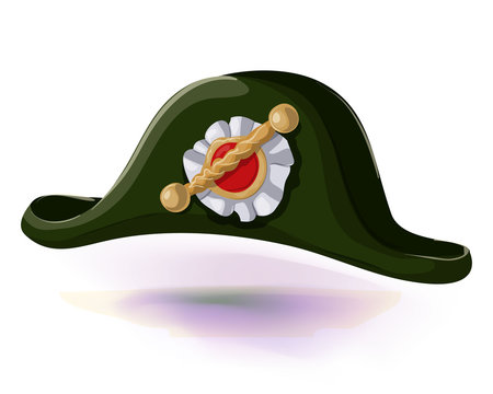 Black Napoleon Bonaparte hat with pattern in center. Black tricorn hat  vector illustration .Masquerade or carnival costume headdress Stock Vector  | Adobe Stock