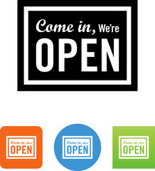 Come In We're Open Sign Icon - Illustration