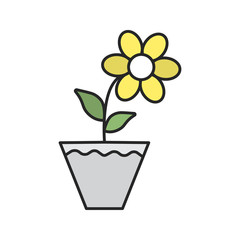 Crocus in flowerpot color icon