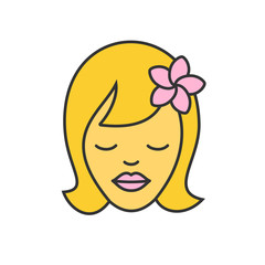 Girl with plumeria flower color icon