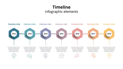 Foto op Plexiglas Business timeline workflow infographics. Corporate milestones graphic elements. Company presentation slide template with year periods. Modern vector history time line design. © Graf Vishenka