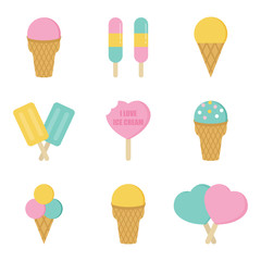 Set, collection of cute colorful ice cream isolated on white background.