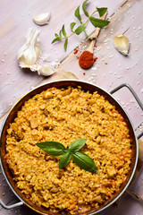 Image of spanish chicken paella printed on Printed Glass Splashbacks