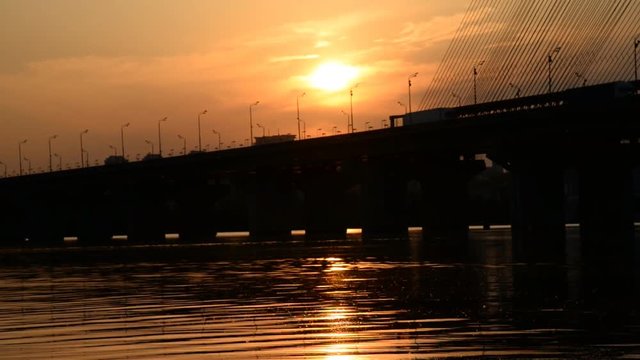 River and bridge.Most at sunset