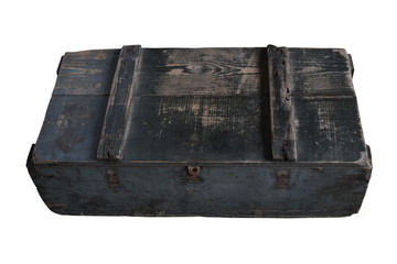 Old square wooden crate, with lid closed and isolated on white background with clipping path.