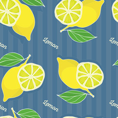 Lemon on a branch  seamless pattern. Color Vector illustration.