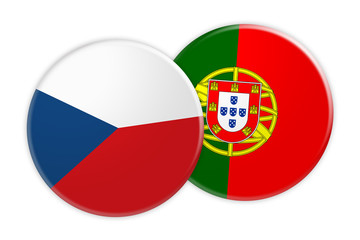 News Concept: Czech Republic Flag Button On Portugal Flag Button, 3d illustration on white background