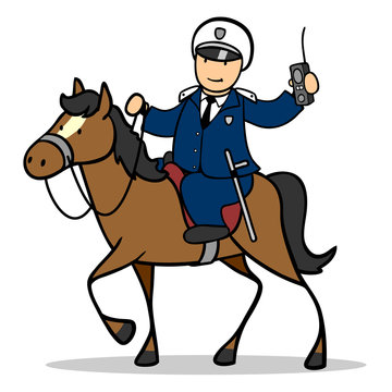 Polizist der Reiterstaffel mit Polizeipferd