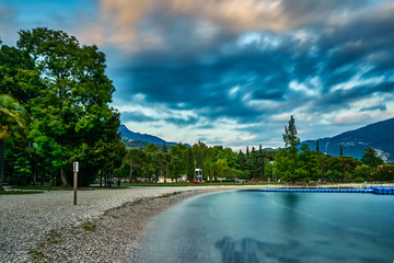 Beautiful landscape. View of Lake Garda, Riva del Garda,Italy. Popular destinations for travel in Europe.. 
