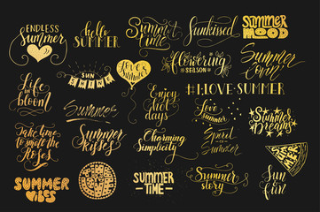 Big bundle of 25 vector hand drawn summer quotes. Handwritten with ink and brush pen.