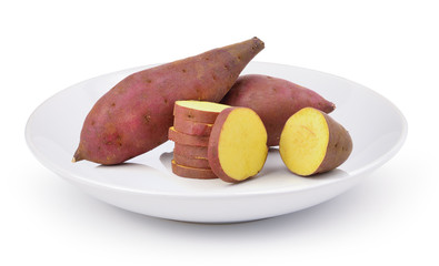 sweet potato in white plate on a white background