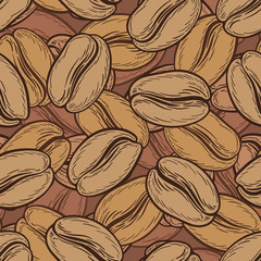 Seamless pattern with coffee beans. Neutral background. Decorative doodle vector illustration