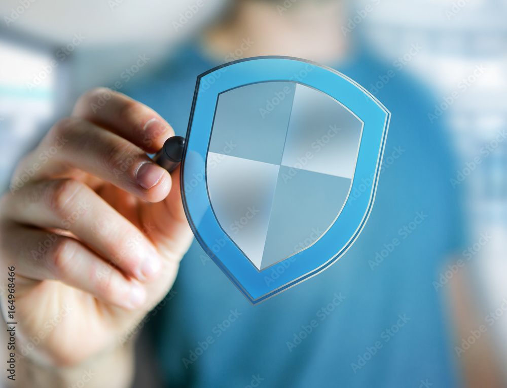 Poster shield symbol displayed on a futuristic interface - security and internet concept