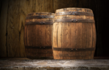 Wooden oak barrel isolated on white background