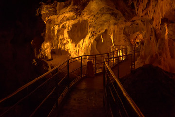 Formation of stalagmites and stalactites in the caves of Frasassi, Italy