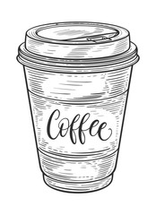 Hand drawn tea or coffee cup. Isolated on white background. Decorative doodle vector illustration