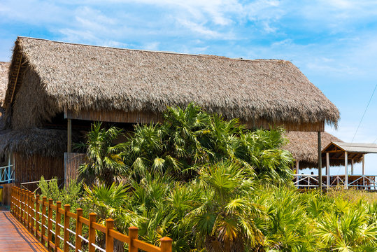 Building on the beach, Cayo Largo, Cuba. Copy space for text.