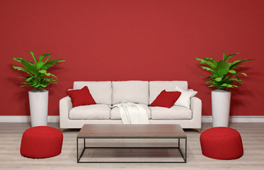 3d render from imagine living design decorate red wall