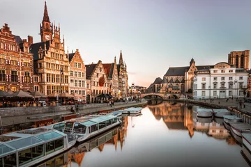 Fotobehang Beautiful view of Ghent old historical town in Belgium © Evgeni