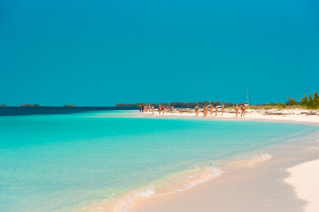 Sandy beach Playa Paradise of the island of Cayo Largo, Cuba. Copy space for text.