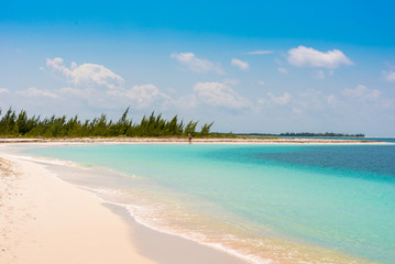 Obraz na płótnie Canvas Sandy beach Playa Paradise of the island of Cayo Largo, Cuba. Copy space for text.
