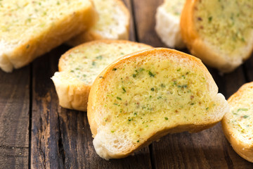 garlic bread on wood