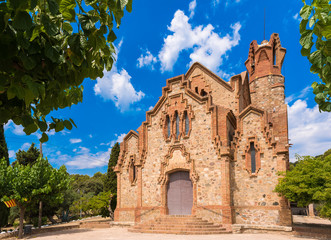 Fototapeta na wymiar Сhurch Ermita Mare de Deu de la Riera in Les Borges del Camp, Tarragona, Catalunya, Spain. Copy space for text.