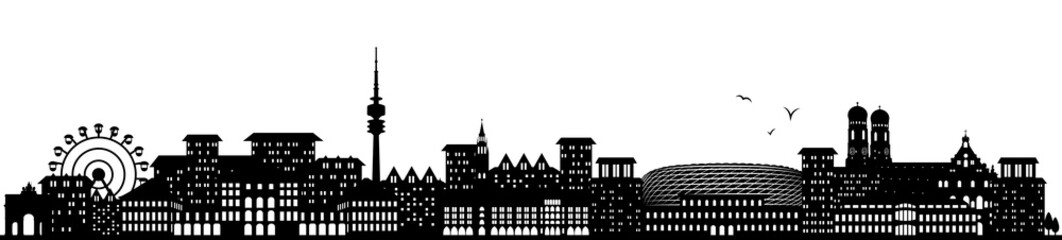 München Bayern Deutschland Oktoberfest Skyline Silhouette Panaorama schwarz