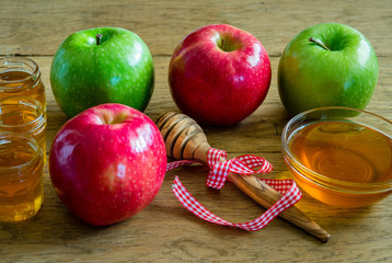 Honey and apples for Rosh Hashanah (Jewish New Year holiday) celebration.