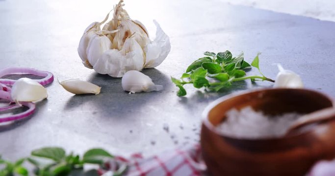 Garlic, onions, herbs and spices