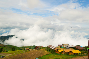 Fototapeta na wymiar View nature mountain sky and fog phu tubberk thailand
