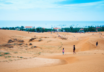 Fototapeta na wymiar The whole scene of sand dunes in Mui Ne, Phan Thiet, Vietnam.