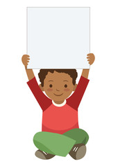 Little boy holding up blank sigh template
